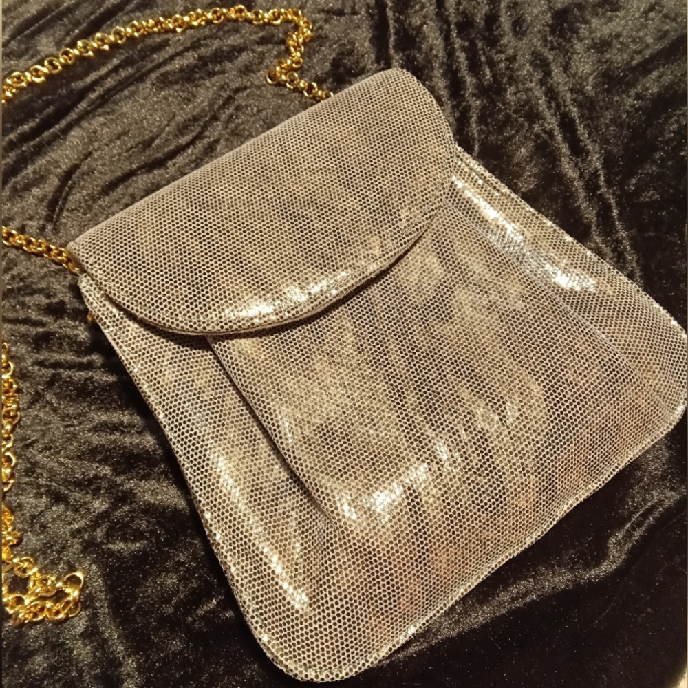 Vaneli Grey And Gold Snakeskin Shoulder Bags